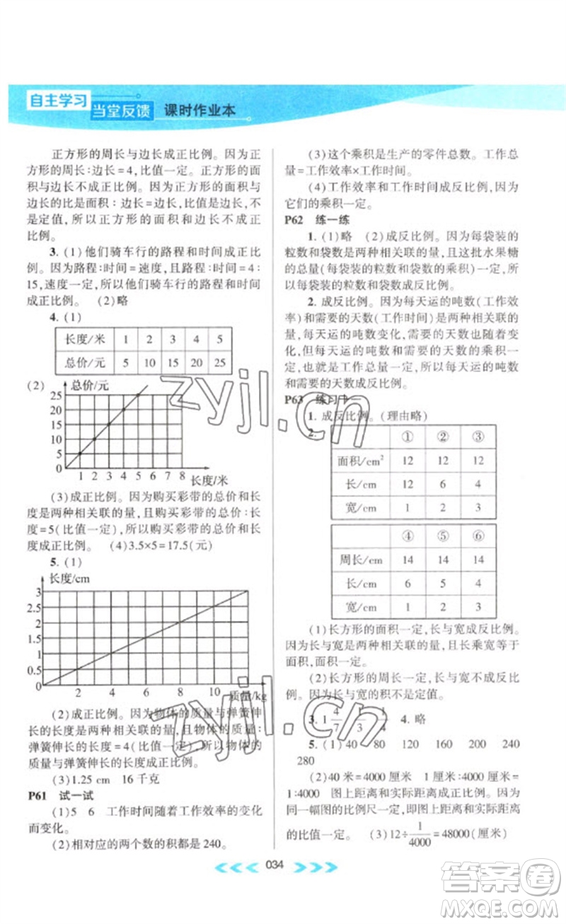 黃山書社2023自主學(xué)習(xí)當(dāng)堂反饋課時作業(yè)本六年級數(shù)學(xué)下冊蘇教版參考答案