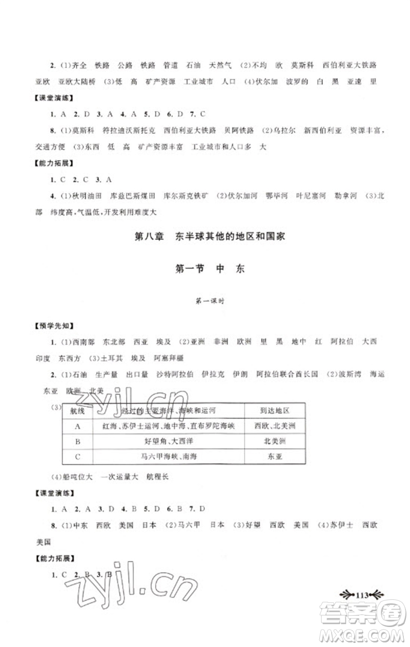 黃山書社2023自主學(xué)習(xí)當(dāng)堂反饋七年級(jí)地理下冊(cè)人教版參考答案