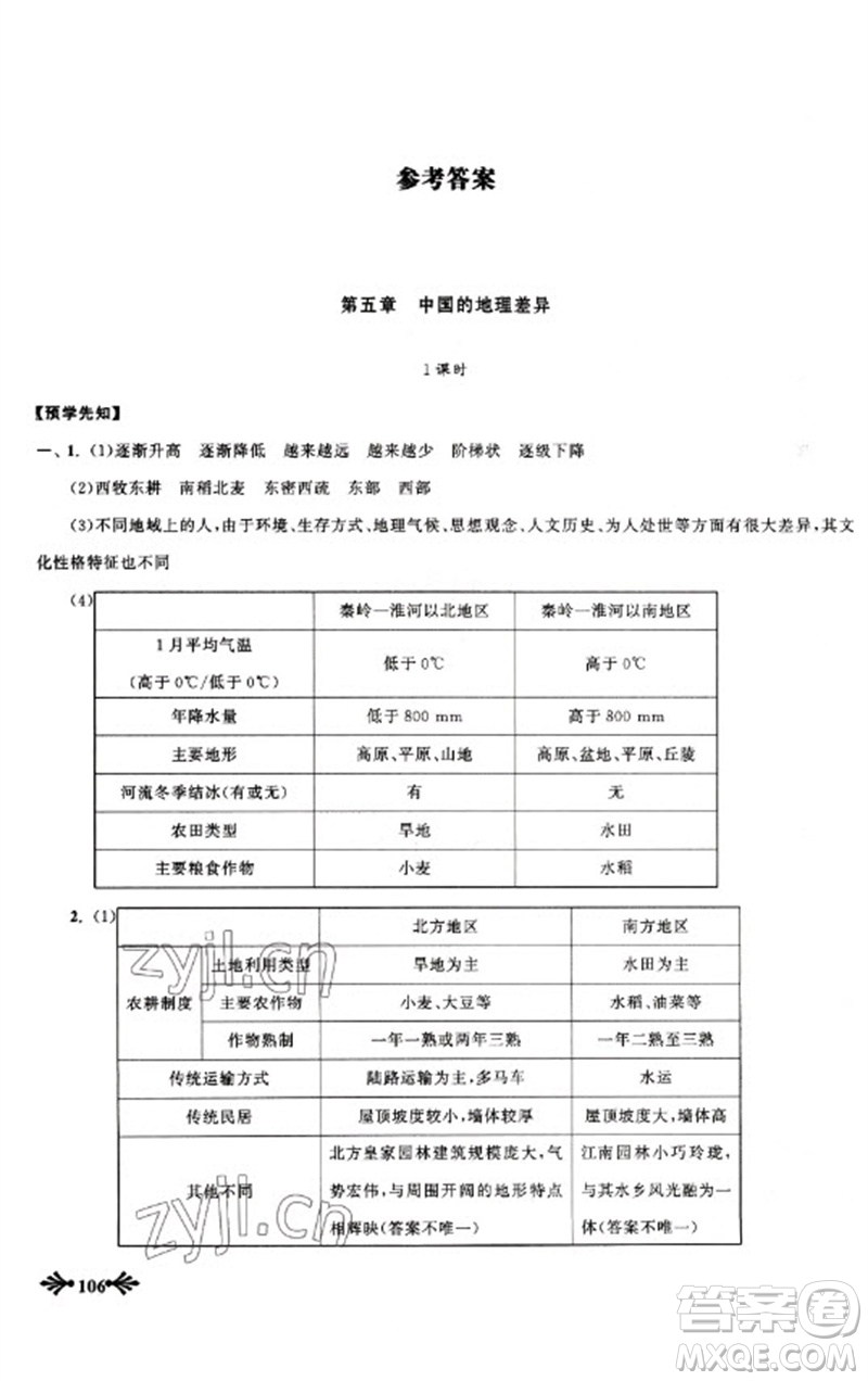 黃山書社2023自主學習當堂反饋八年級地理下冊人教版參考答案