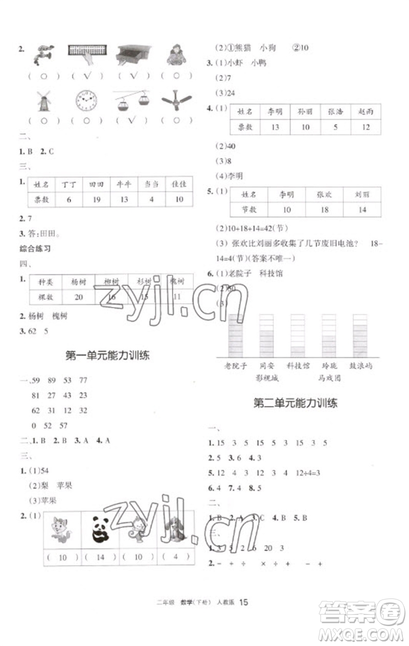 寧夏人民教育出版社2023學(xué)習(xí)之友二年級(jí)數(shù)學(xué)下冊人教版參考答案