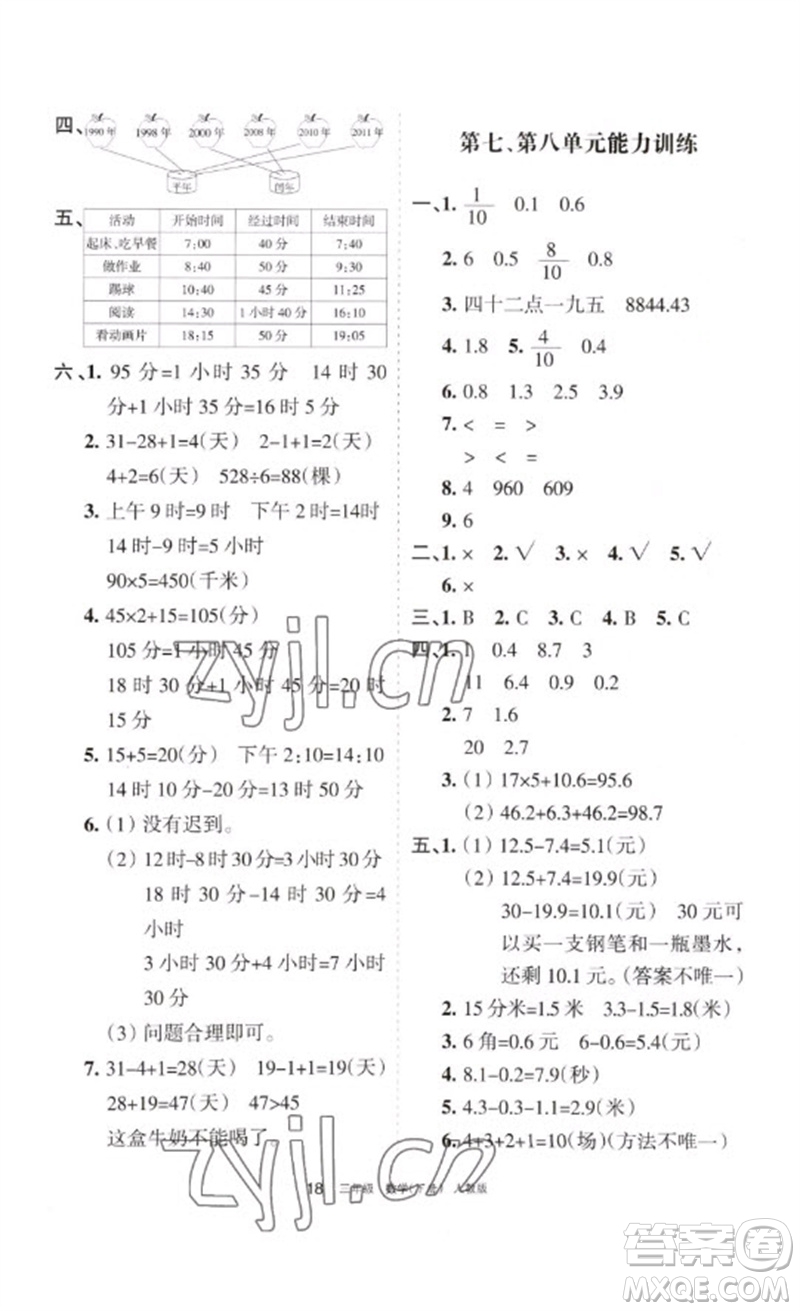 寧夏人民教育出版社2023學(xué)習(xí)之友三年級數(shù)學(xué)下冊人教版參考答案