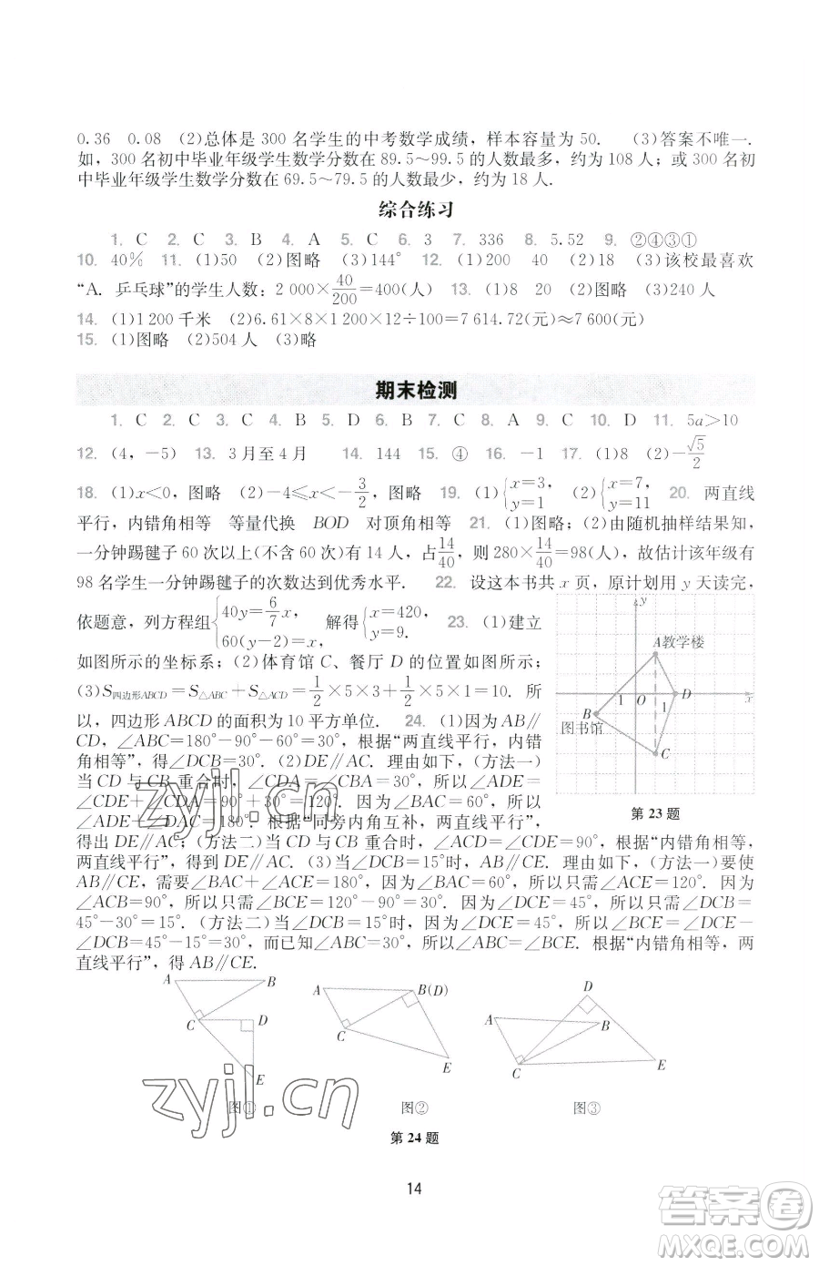 廣州出版社2023陽光學業(yè)評價七年級下冊數(shù)學人教版參考答案