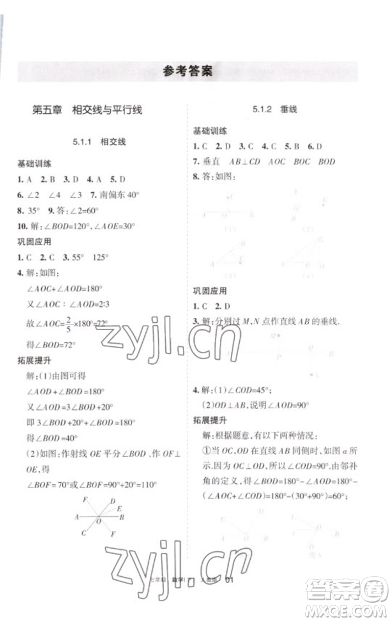 寧夏人民教育出版社2023學習之友七年級數(shù)學下冊人教版參考答案