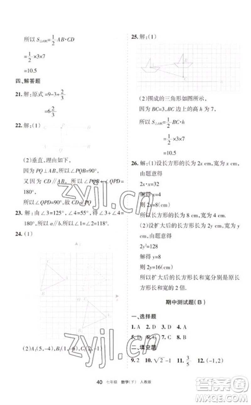 寧夏人民教育出版社2023學習之友七年級數(shù)學下冊人教版參考答案