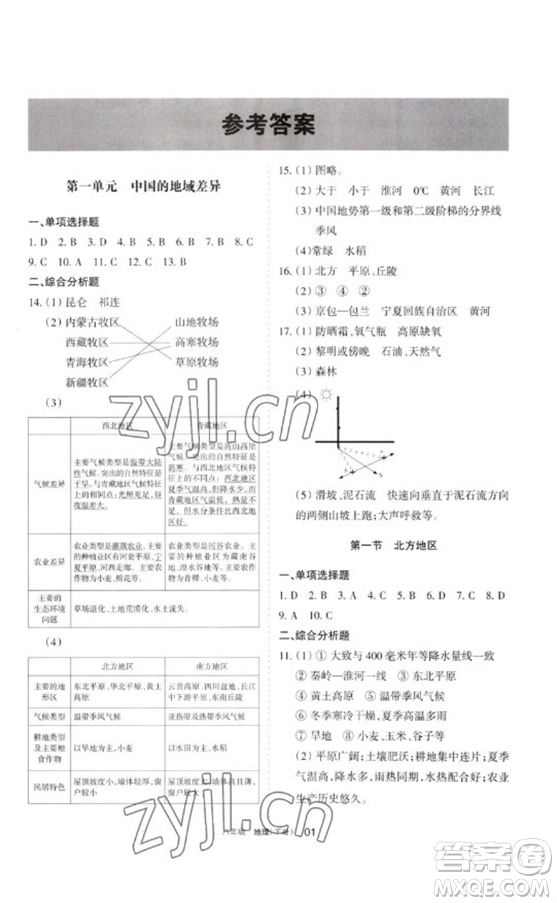 寧夏人民教育出版社2023學(xué)習(xí)之友八年級地理下冊人教版參考答案