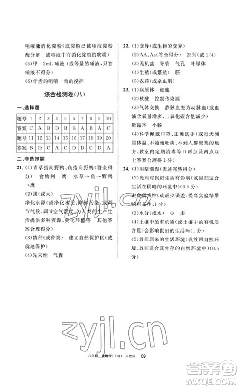 寧夏人民教育出版社2023學(xué)習(xí)之友八年級生物下冊人教版參考答案