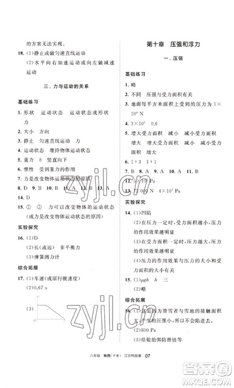 寧夏人民教育出版社2023學(xué)習(xí)之友八年級(jí)物理下冊(cè)蘇科版參考答案