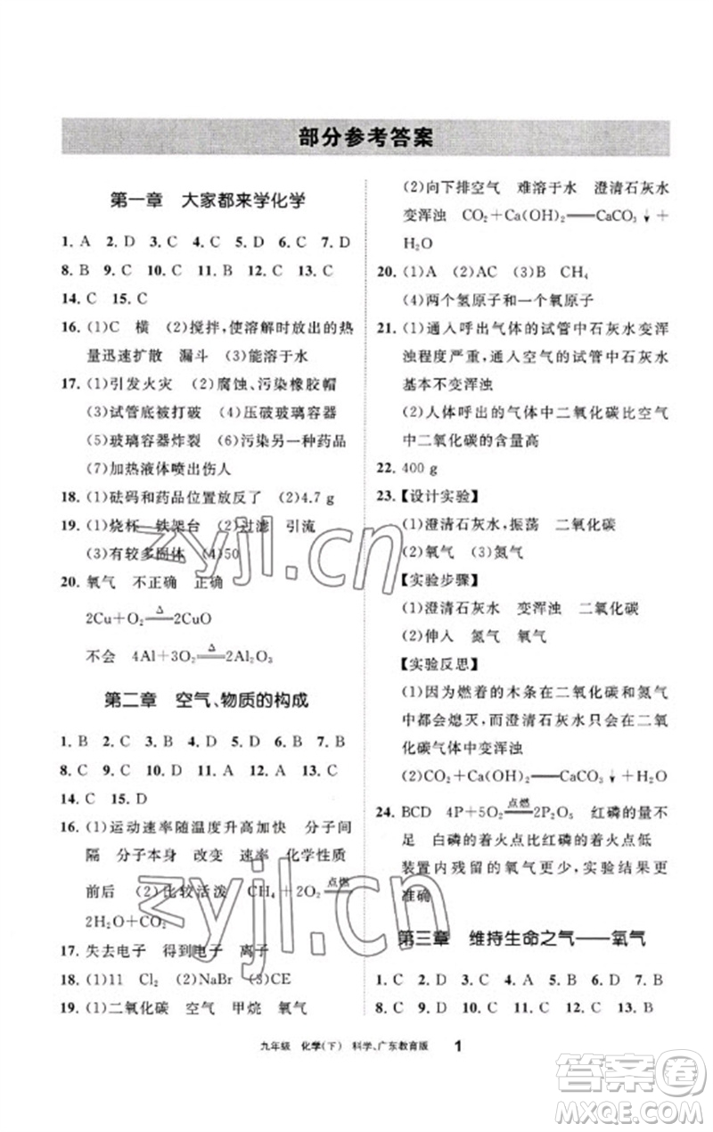 寧夏人民教育出版社2023學(xué)習(xí)之友九年級化學(xué)下冊科粵版參考答案