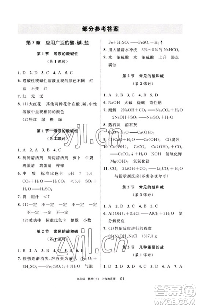 寧夏人民教育出版社2023學(xué)習(xí)之友九年級化學(xué)下冊滬教版參考答案