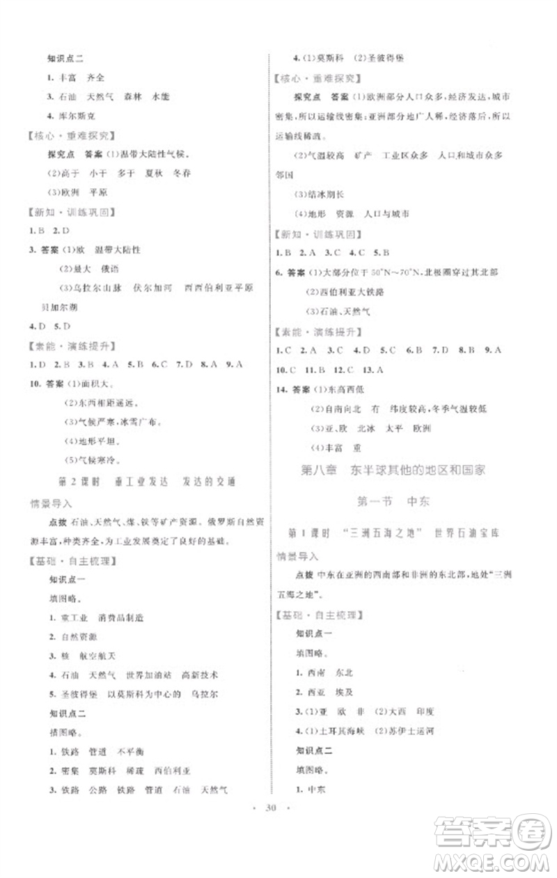 內(nèi)蒙古教育出版社2023初中同步學(xué)習(xí)目標(biāo)與檢測(cè)七年級(jí)地理下冊(cè)人教版參考答案