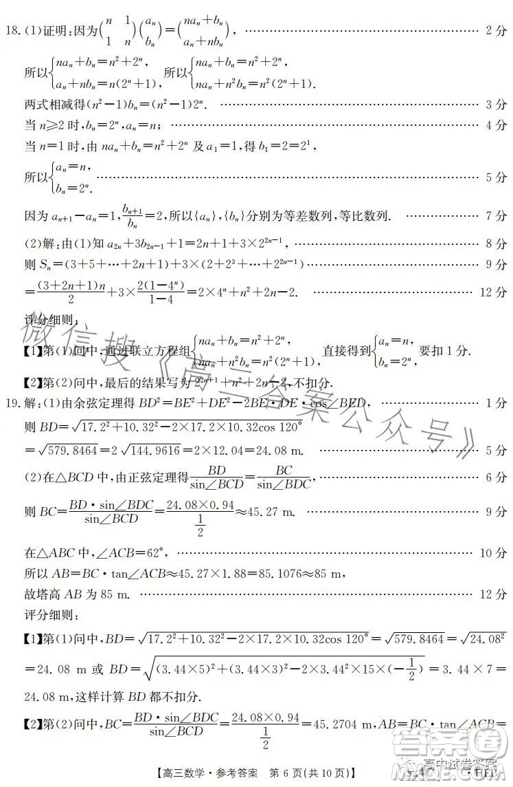 2023年金太陽聯(lián)考5月524C高三數(shù)學(xué)試卷答案