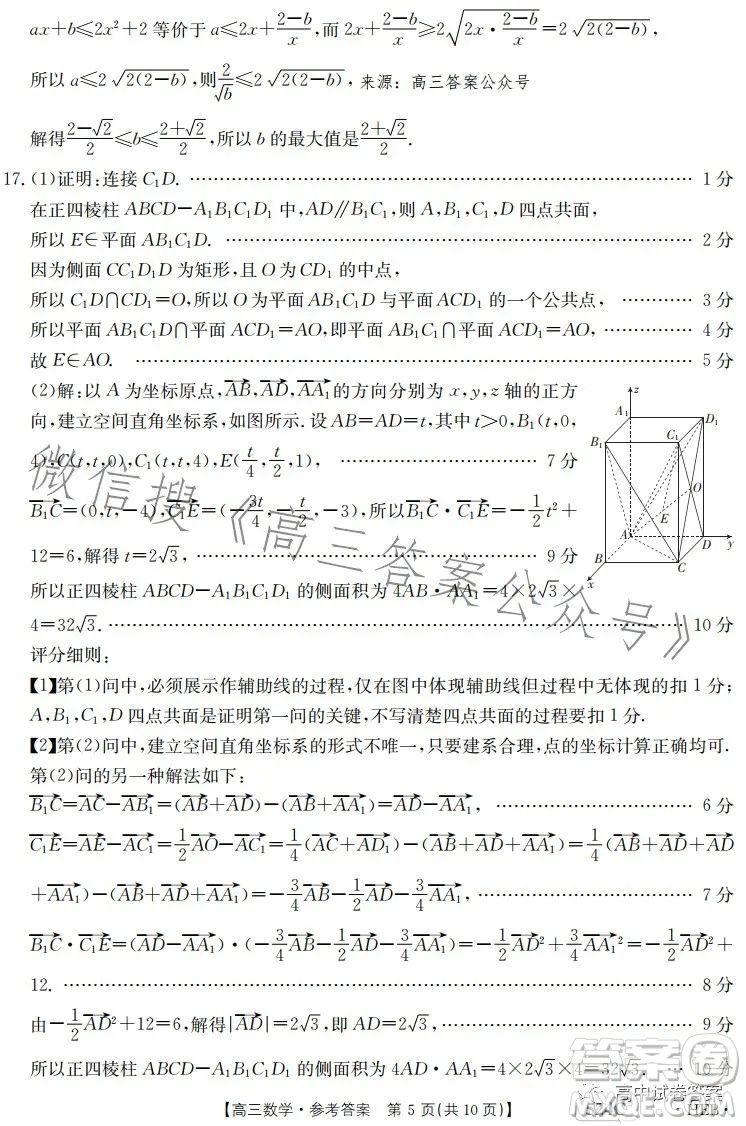 2023年金太陽聯(lián)考5月524C高三數(shù)學(xué)試卷答案