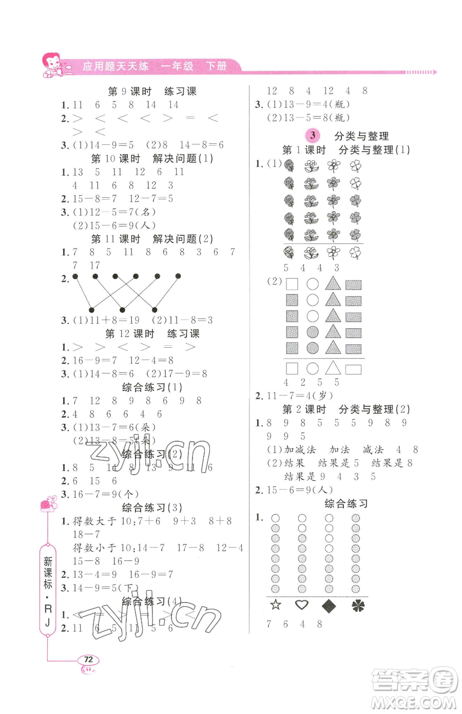 山東畫報出版社2023應(yīng)用題天天練一年級下冊數(shù)學(xué)人教版參考答案