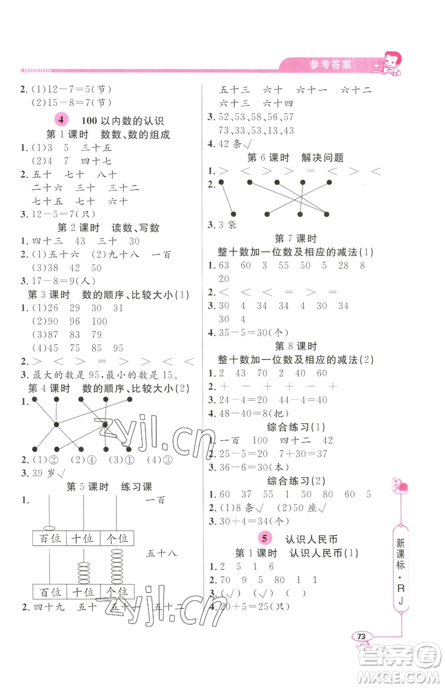 山東畫報出版社2023應(yīng)用題天天練一年級下冊數(shù)學(xué)人教版參考答案