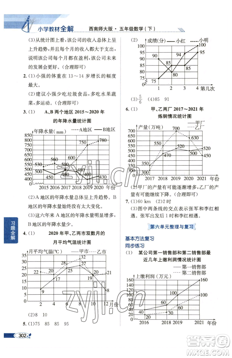 陜西人民教育出版社2023小學(xué)教材全解五年級(jí)下冊(cè)數(shù)學(xué)西南師大版參考答案