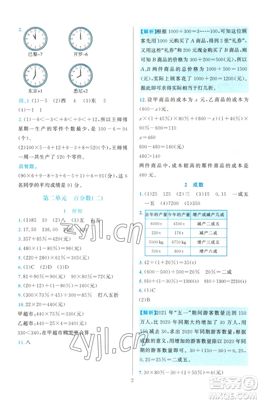 浙江教育出版社2023全優(yōu)方案夯實(shí)與提高六年級(jí)下冊(cè)數(shù)學(xué)人教版參考答案