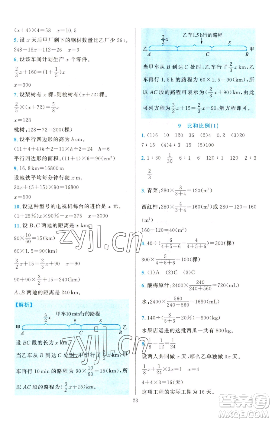 浙江教育出版社2023全優(yōu)方案夯實(shí)與提高六年級(jí)下冊(cè)數(shù)學(xué)人教版參考答案