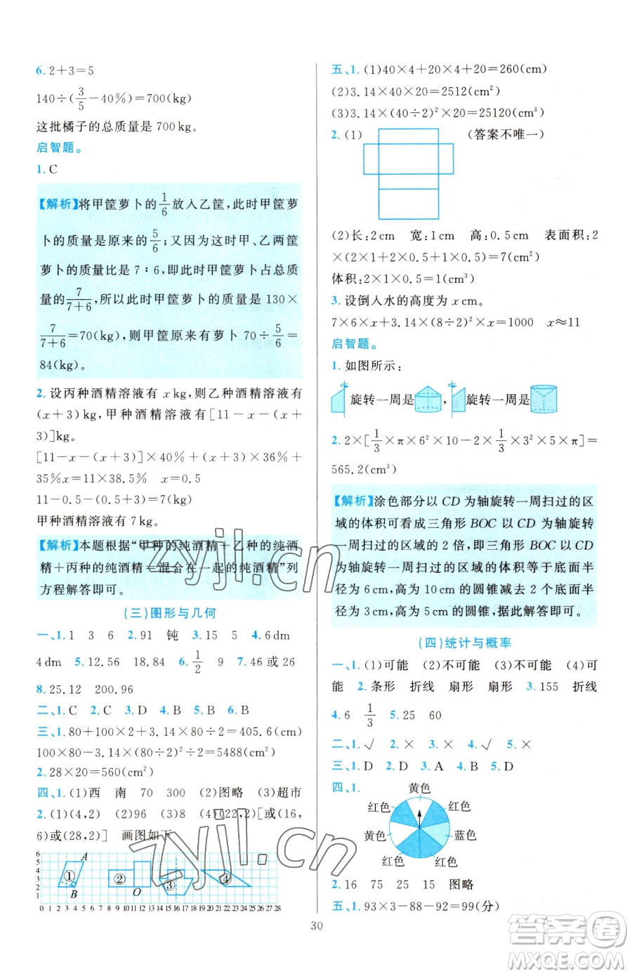 浙江教育出版社2023全優(yōu)方案夯實(shí)與提高六年級(jí)下冊(cè)數(shù)學(xué)人教版參考答案