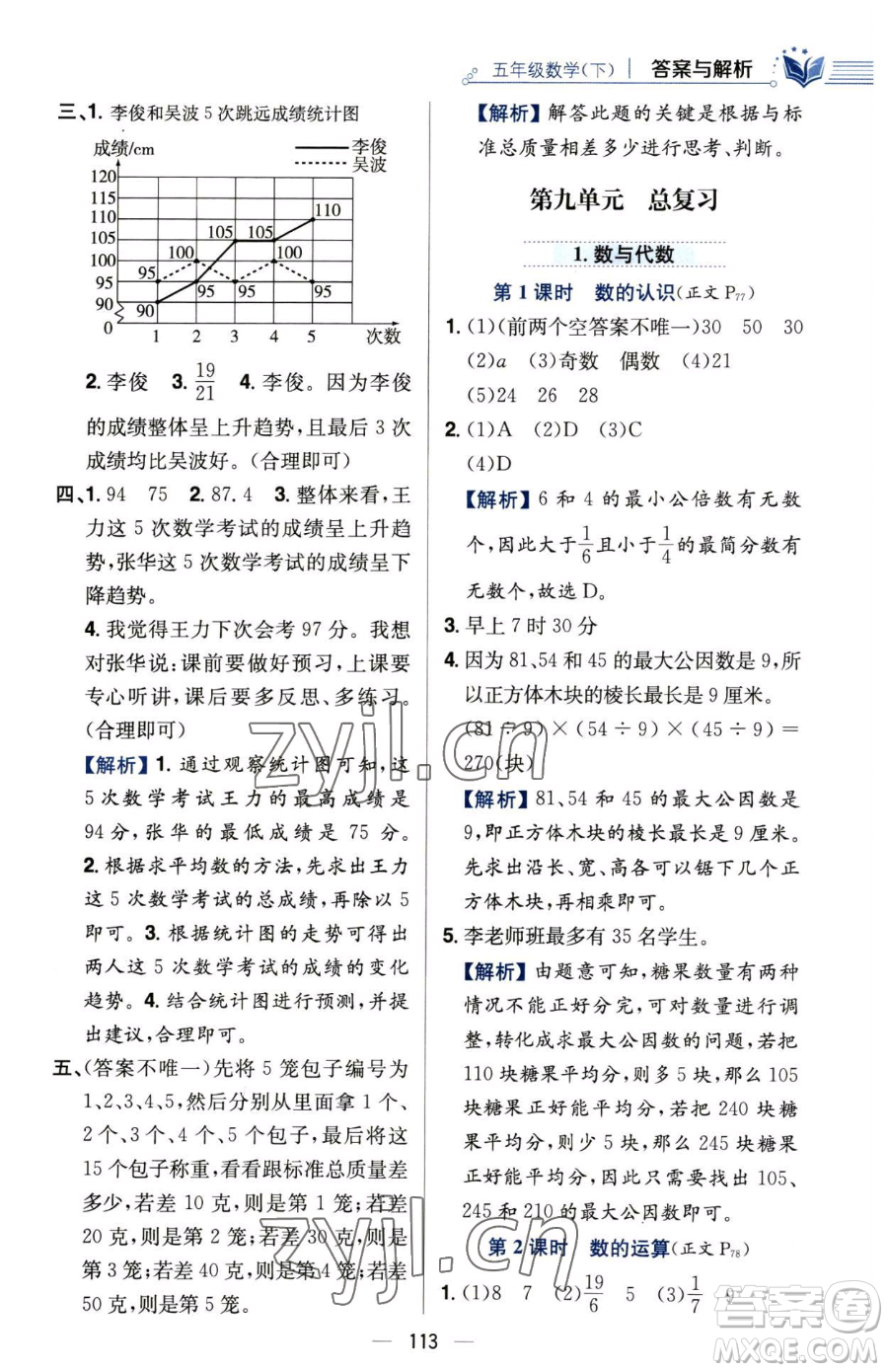 陜西人民教育出版社2023小學(xué)教材全練五年級(jí)下冊(cè)數(shù)學(xué)人教版參考答案