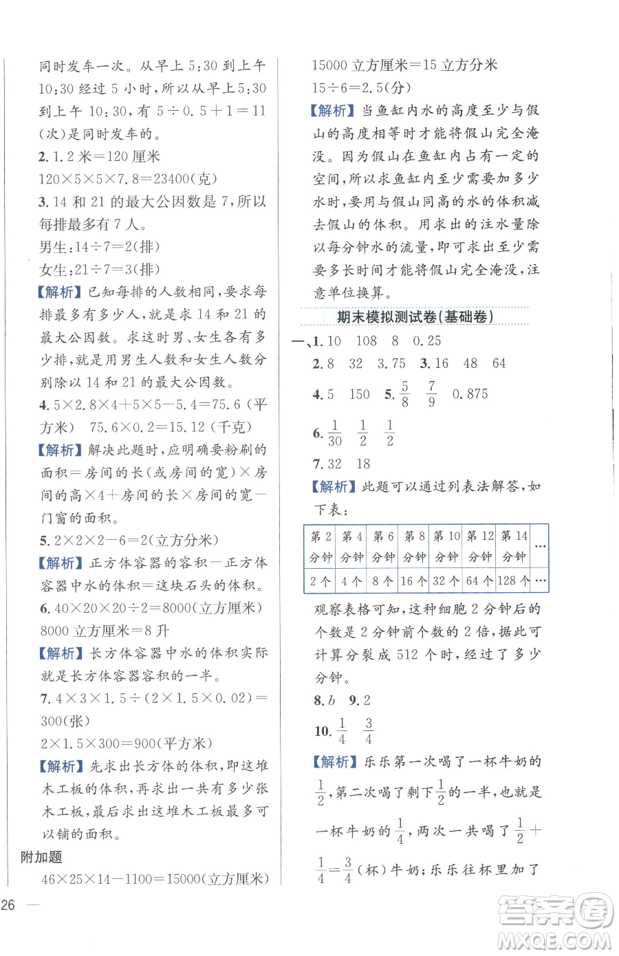 陜西人民教育出版社2023小學(xué)教材全練五年級(jí)下冊(cè)數(shù)學(xué)人教版參考答案