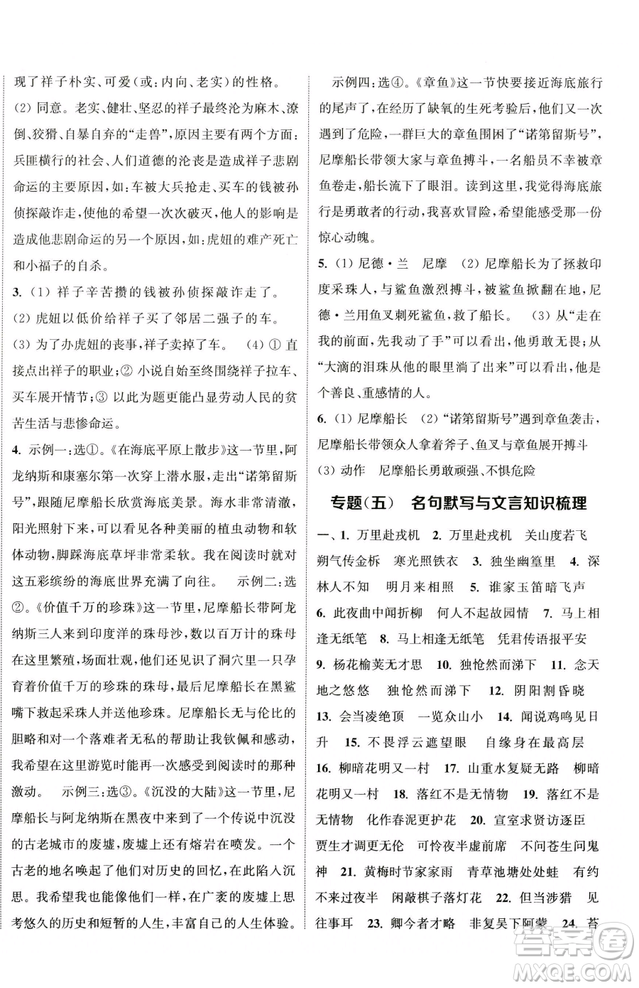 南京大學(xué)出版社2023提優(yōu)訓(xùn)練課課練七年級下冊語文人教版徐州專版參考答案