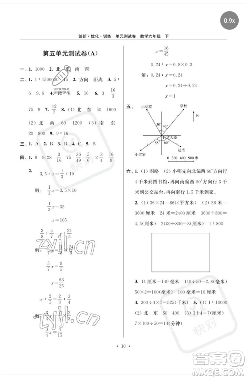 江蘇鳳凰美術(shù)出版社2023創(chuàng)新優(yōu)化訓練單元測試卷六年級數(shù)學下冊蘇教版參考答案