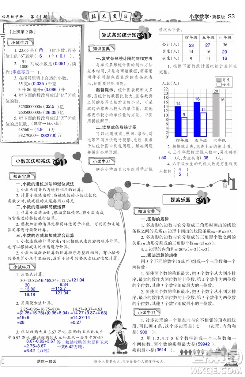 2023年春少年智力開發(fā)報四年級數(shù)學(xué)下冊冀教版第43-46期答案