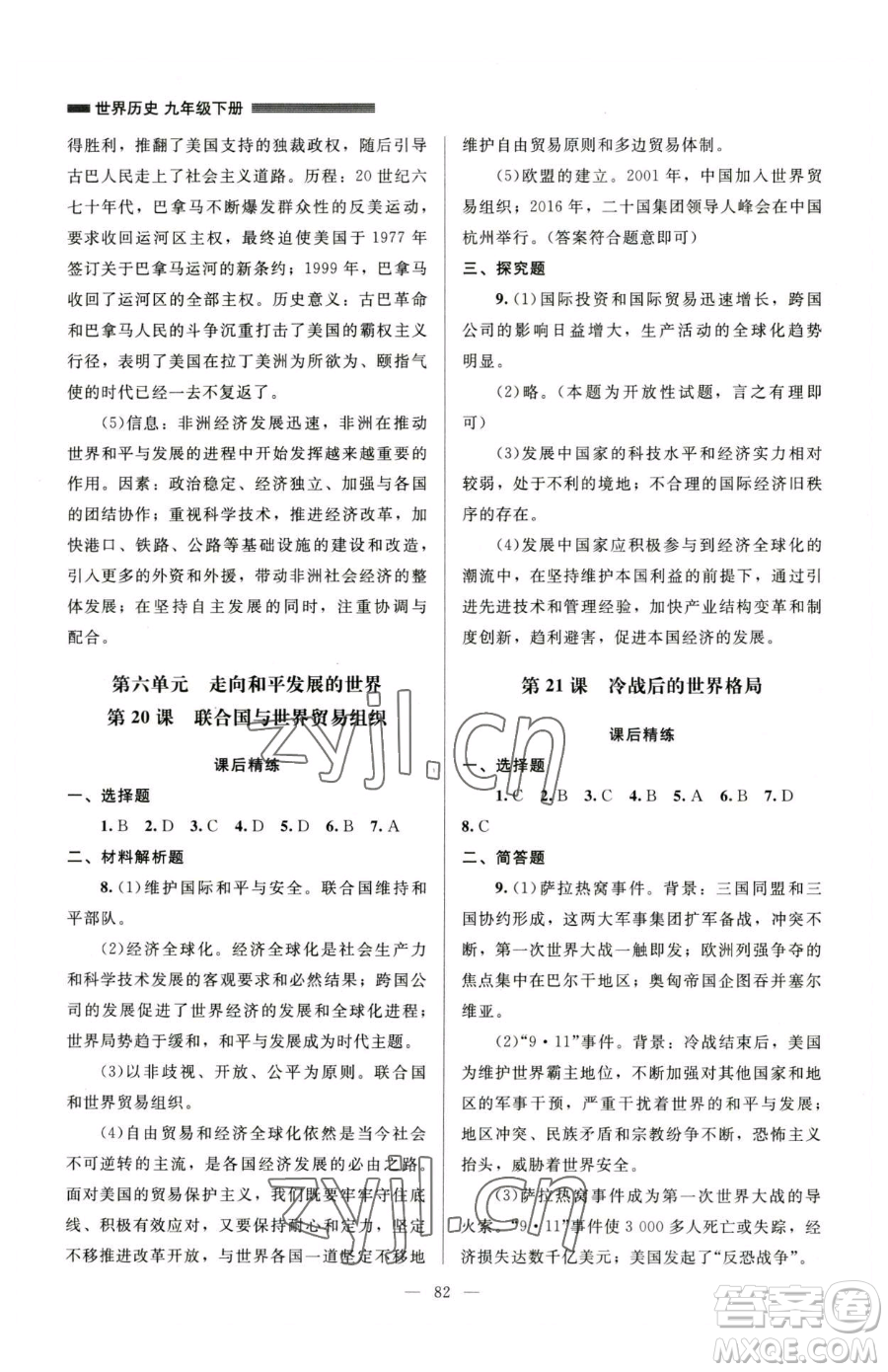 北京師范大學(xué)出版社2023課堂精練九年級(jí)下冊(cè)歷史人教版山西專(zhuān)版參考答案