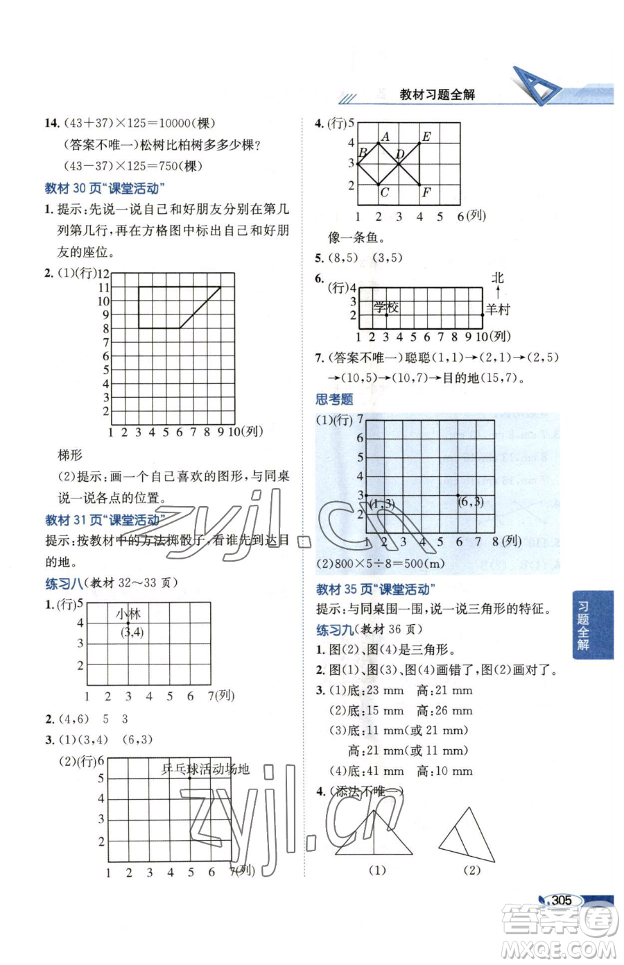 陜西人民教育出版社2023小學教材全解四年級下冊數(shù)學西南師大版參考答案