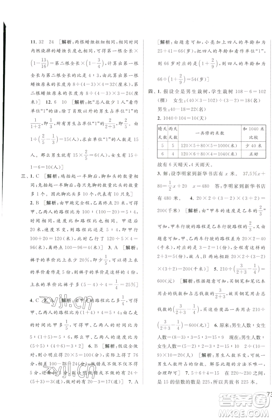 北京教育出版社2023同步跟蹤全程檢測(cè)六年級(jí)下冊(cè)數(shù)學(xué)蘇教版參考答案