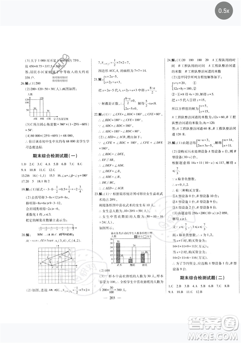 吉林人民出版社2023初中新課標名師學案智慧大課堂七年級數(shù)學下冊人教版參考答案