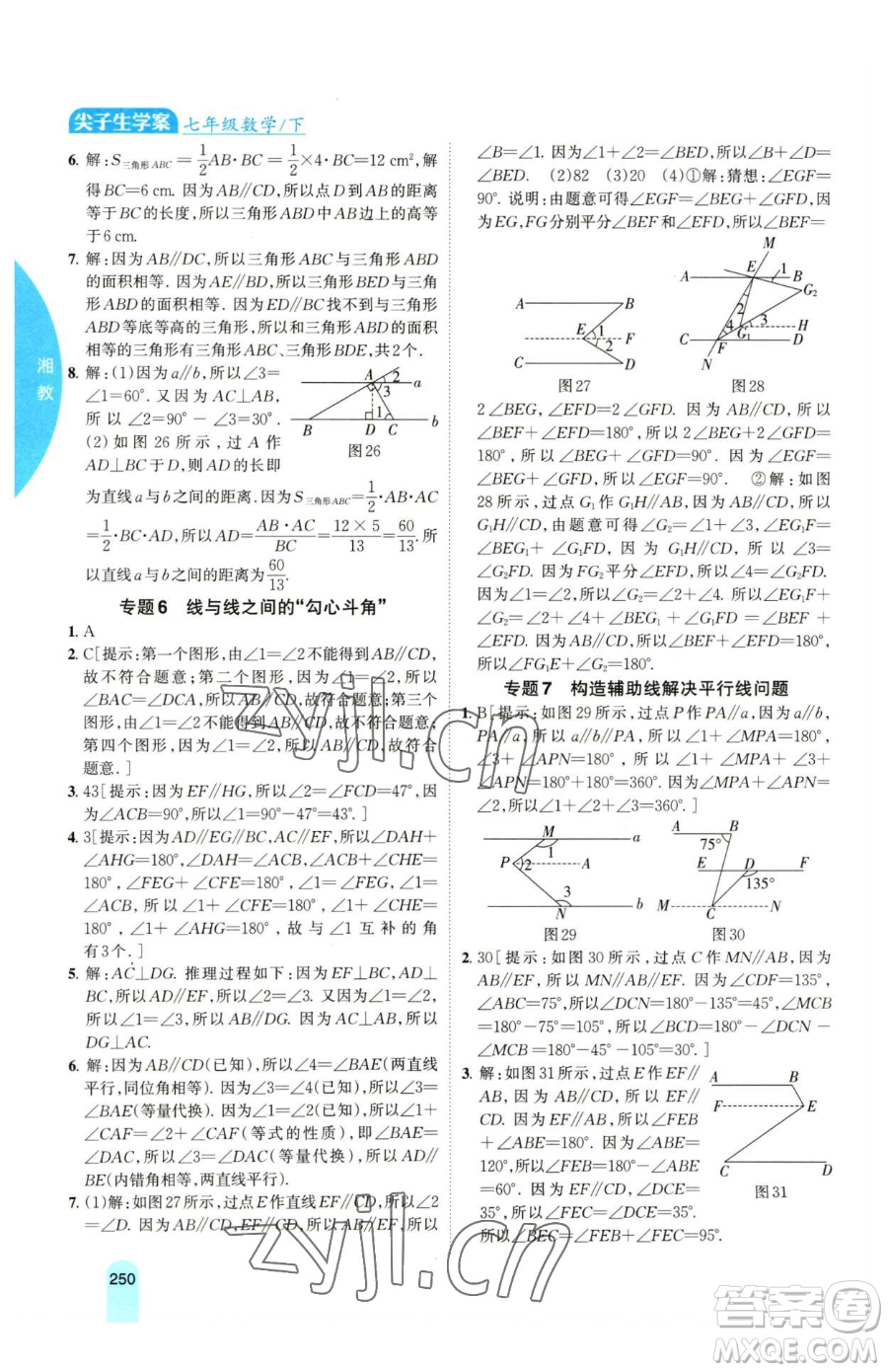 吉林人民出版社2023尖子生學案七年級下冊數(shù)學湘教版參考答案