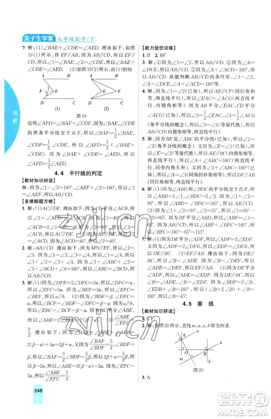 吉林人民出版社2023尖子生學案七年級下冊數(shù)學湘教版參考答案