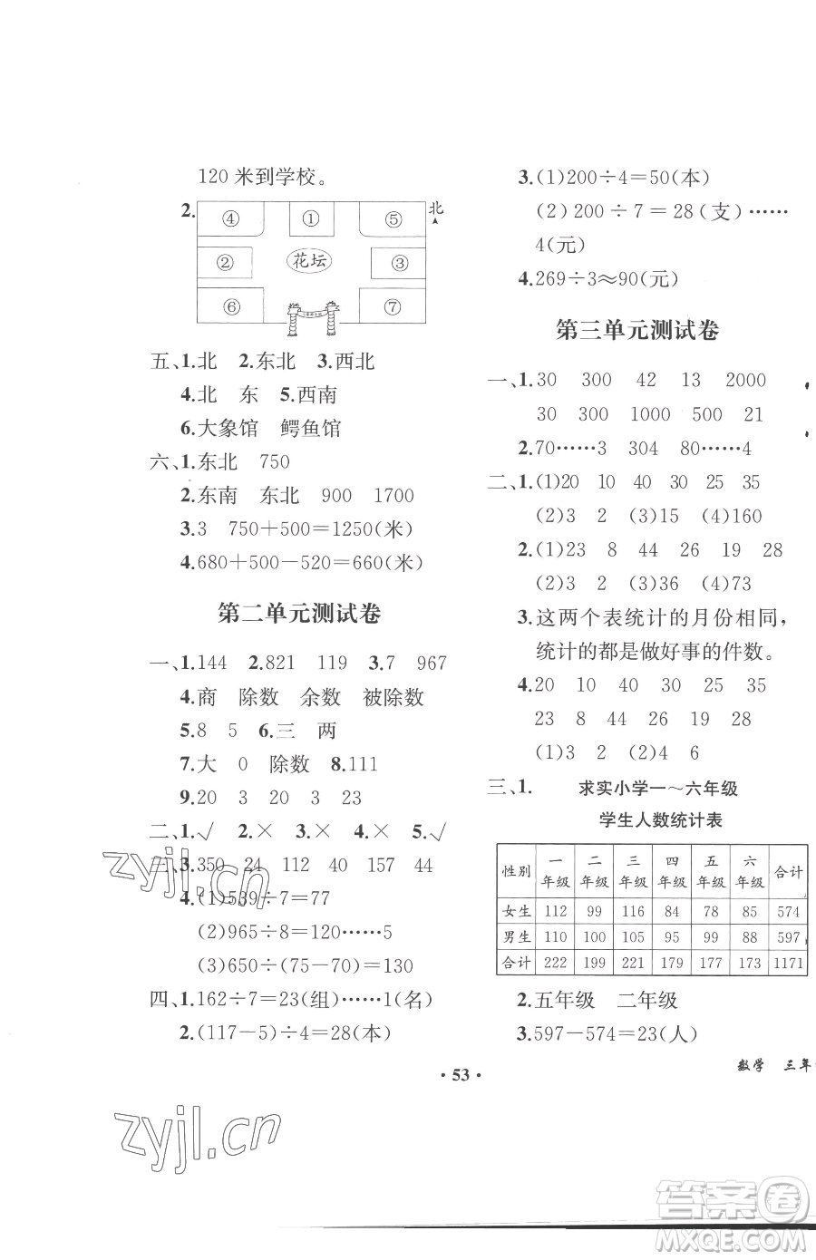 人民教育出版社2023勝券在握同步解析與測評課堂鞏固練習三年級下冊數(shù)學人教版重慶專版參考答案