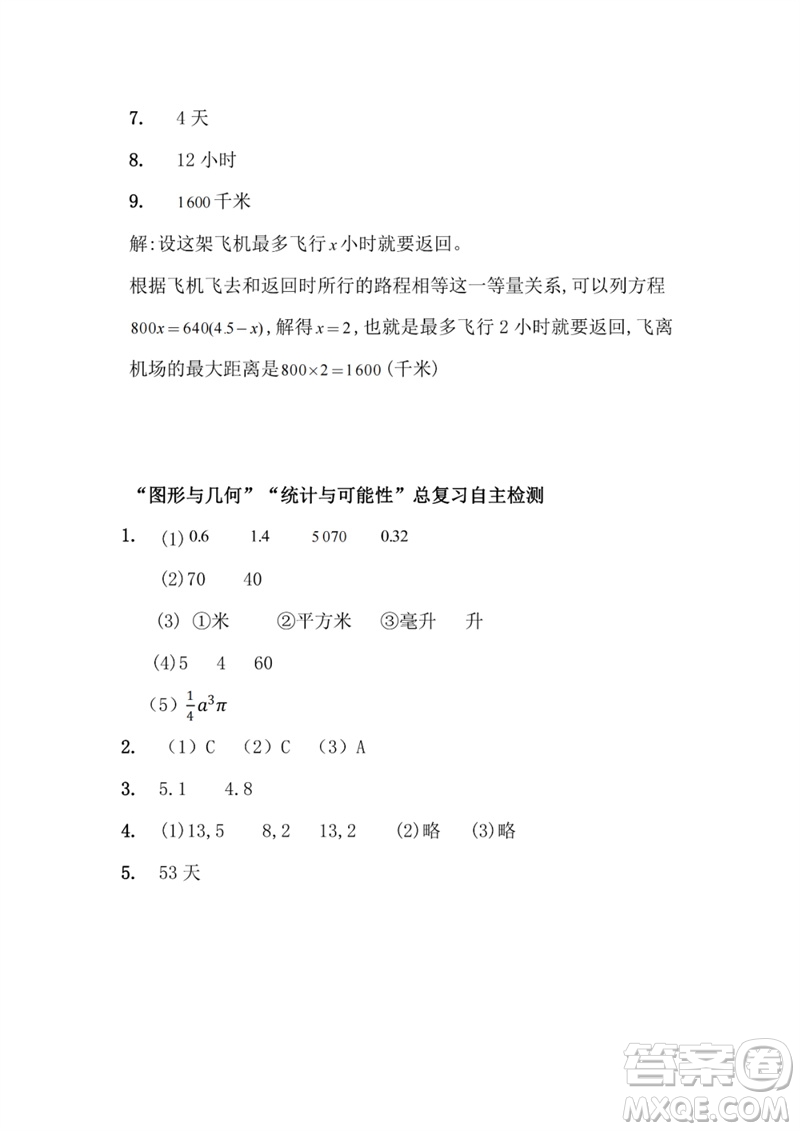 江蘇鳳凰教育出版社2023練習(xí)與測(cè)試小學(xué)數(shù)學(xué)六年級(jí)下冊(cè)蘇教版參考答案