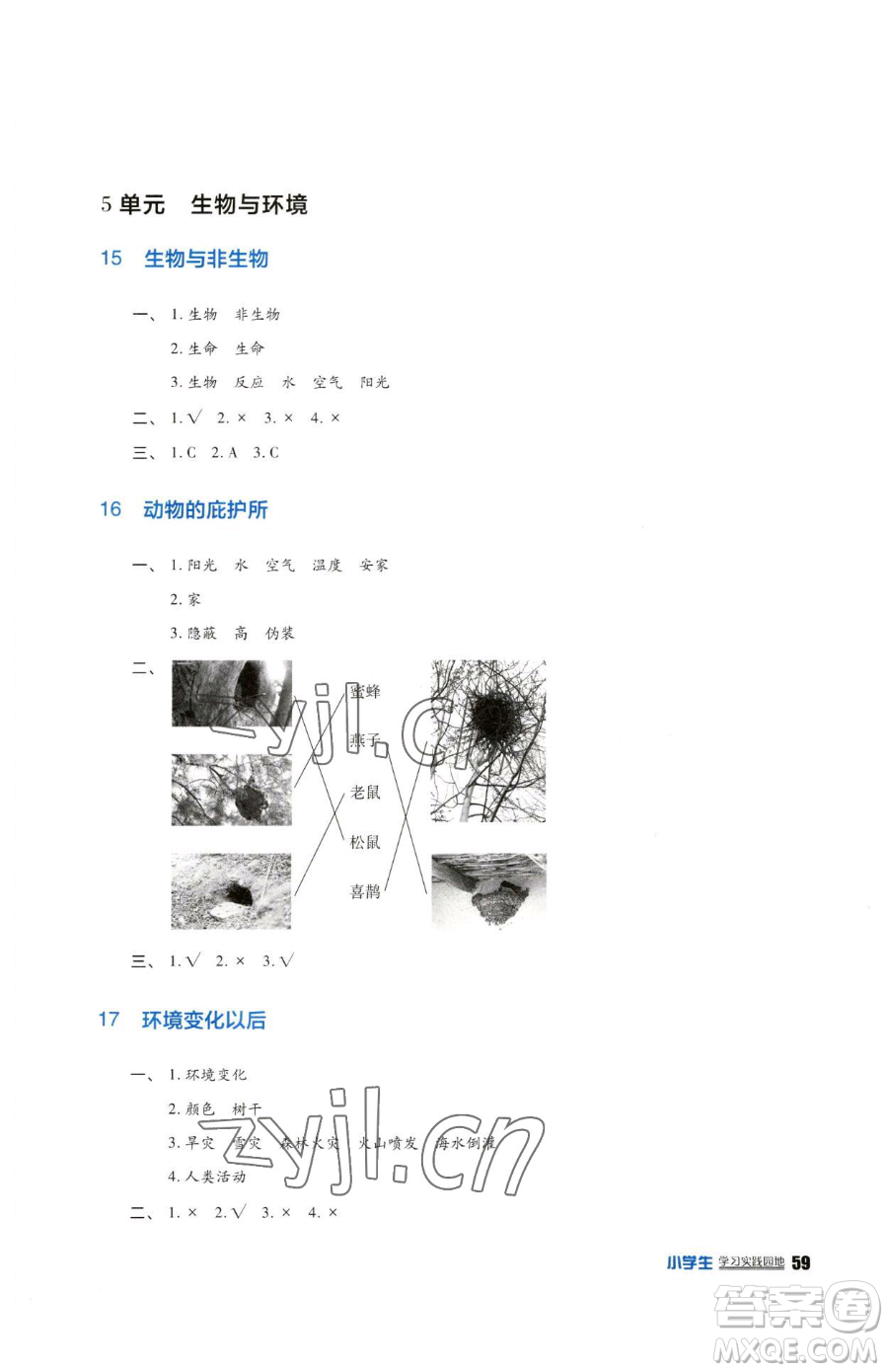 四川教育出版社2023新課標(biāo)小學(xué)生學(xué)習(xí)實(shí)踐園地四年級(jí)下冊(cè)科學(xué)蘇教版參考答案