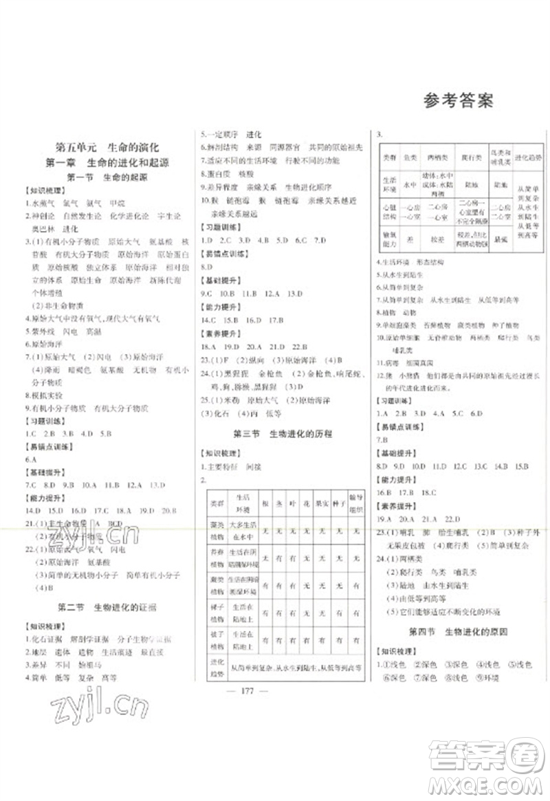 吉林人民出版社2023初中新課標名師學(xué)案智慧大課堂八年級生物下冊濟南版參考答案