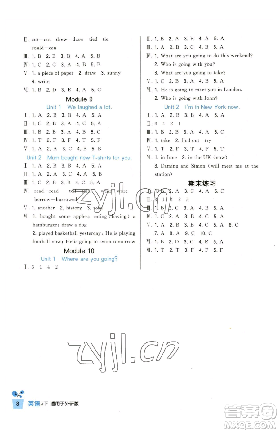 四川教育出版社2023新課標(biāo)小學(xué)生學(xué)習(xí)實(shí)踐園地五年級下冊英語外研版三起參考答案