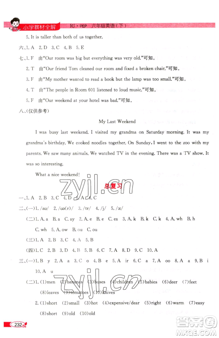 陜西人民教育出版社2023小學(xué)教材全解六年級下冊英語人教PEP版三起參考答案