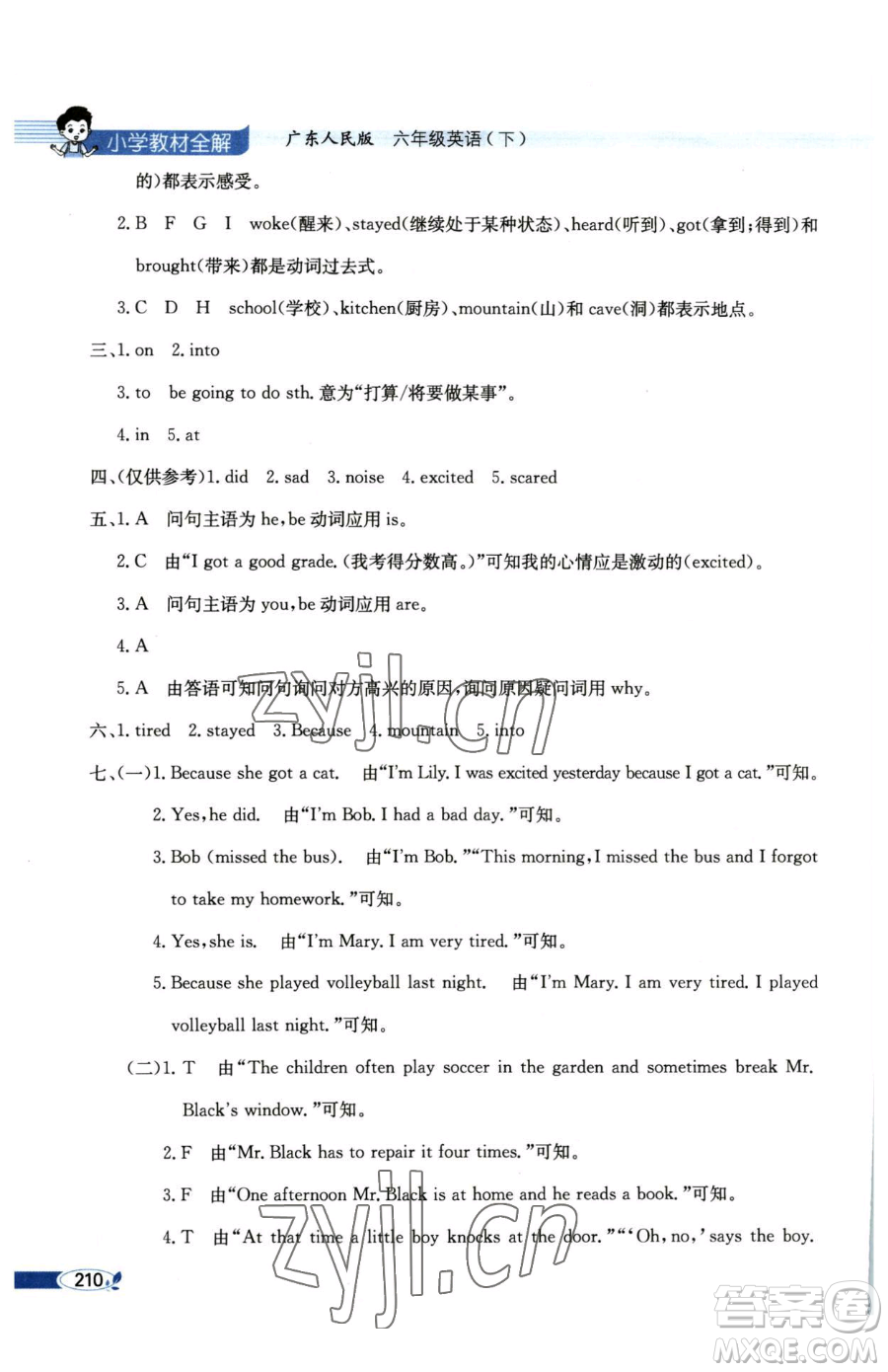 陜西人民教育出版社2023小學(xué)教材全解六年級(jí)下冊(cè)英語(yǔ)粵人版三起參考答案