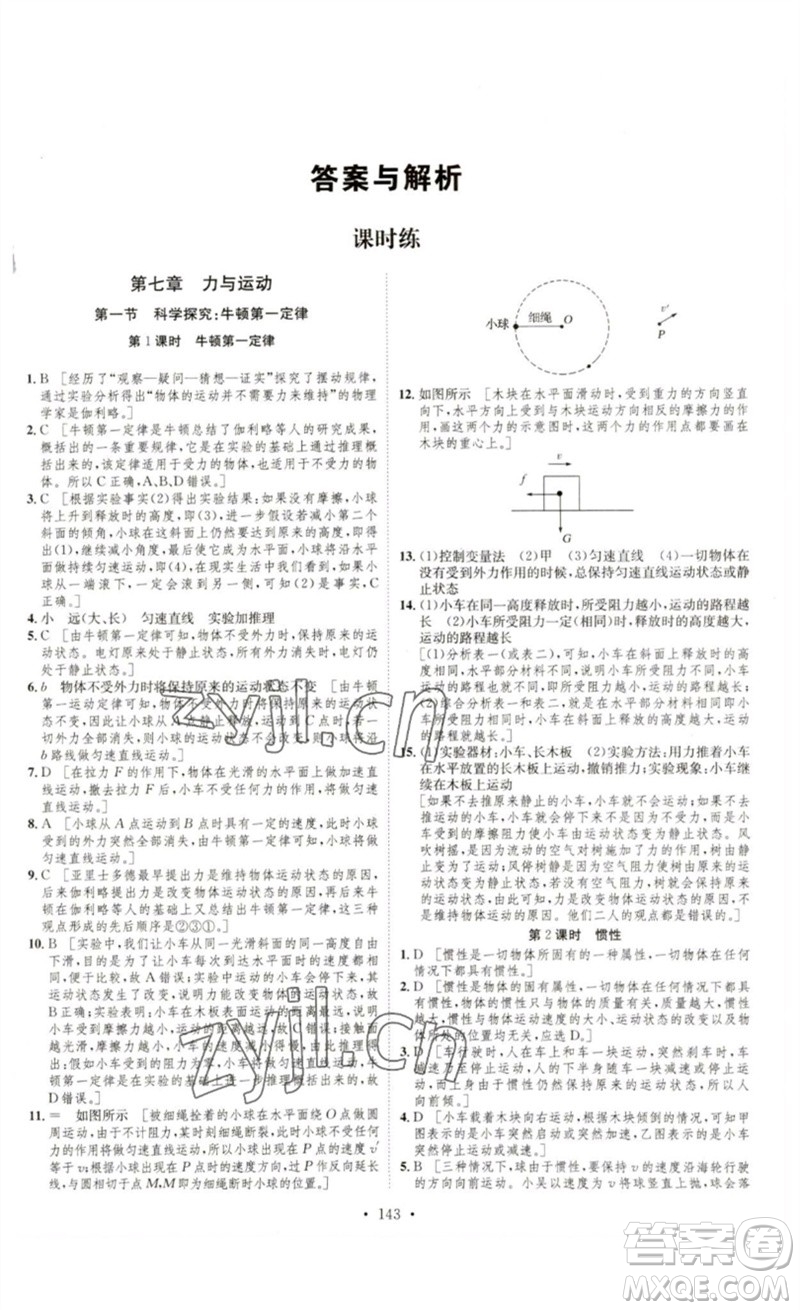 安徽人民出版社2023思路教練同步課時作業(yè)八年級物理下冊滬科版參考答案