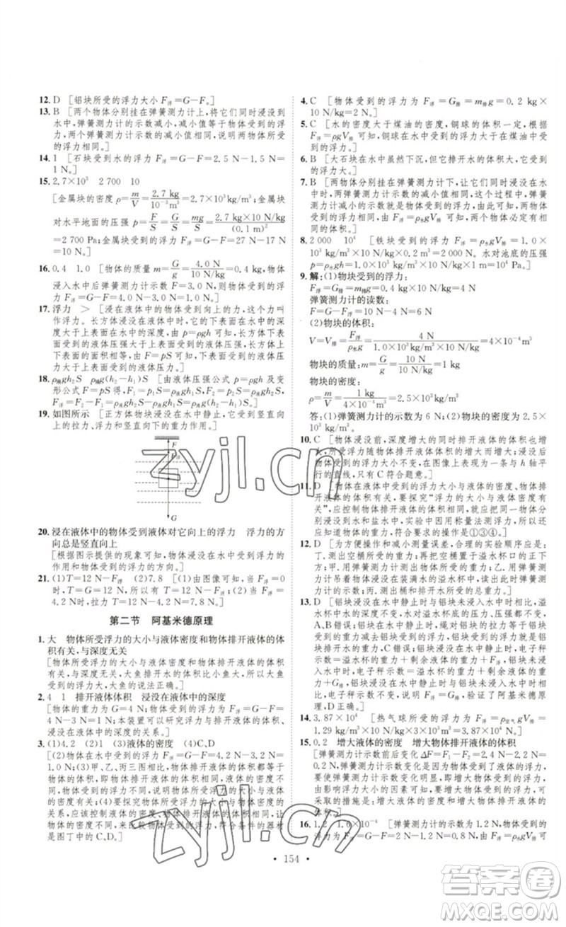 安徽人民出版社2023思路教練同步課時作業(yè)八年級物理下冊滬科版參考答案