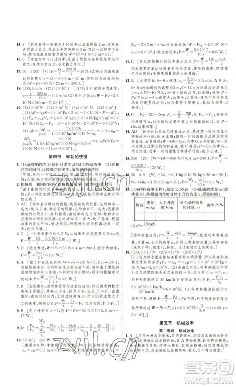 安徽人民出版社2023思路教練同步課時作業(yè)八年級物理下冊滬科版參考答案