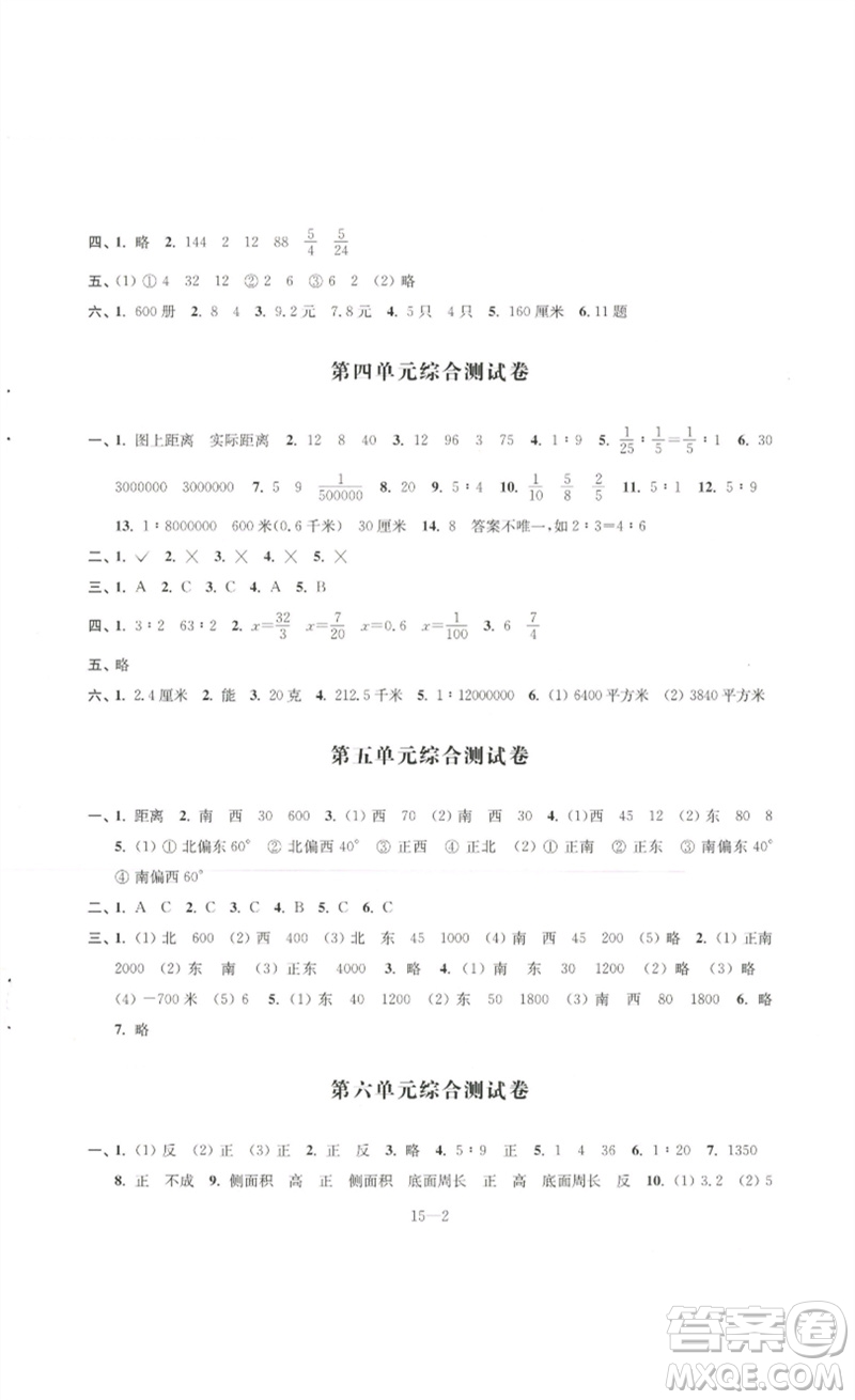 江蘇鳳凰科學(xué)技術(shù)出版社2023同步練習(xí)配套試卷六年級數(shù)學(xué)下冊蘇教版參考答案