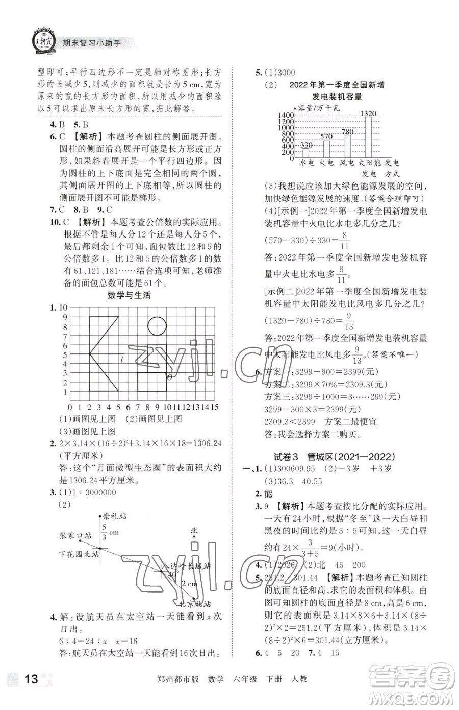 江西人民出版社2023王朝霞期末真題精編六年級下冊數(shù)學(xué)人教版鄭州專版參考答案