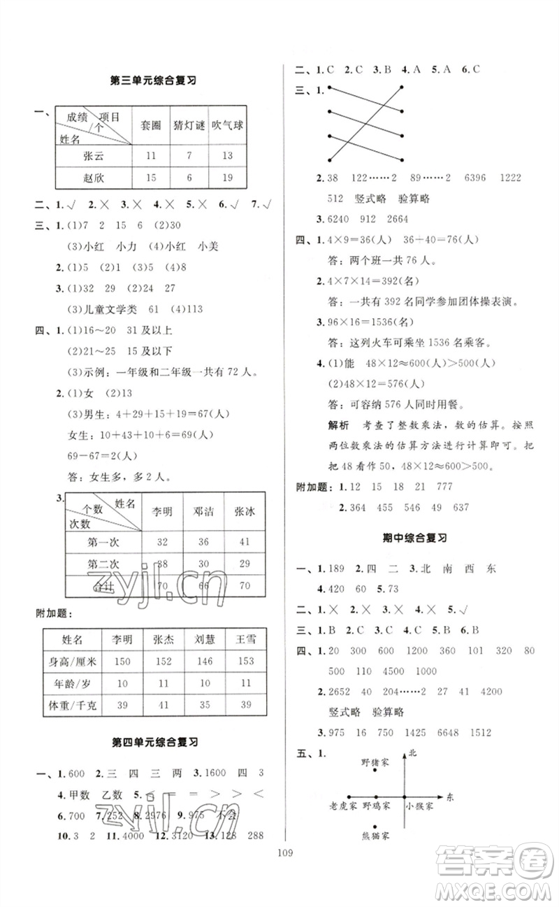 二十一世紀(jì)出版社集團(tuán)2023多A課堂課時廣東作業(yè)本三年級數(shù)學(xué)下冊人教版參考答案