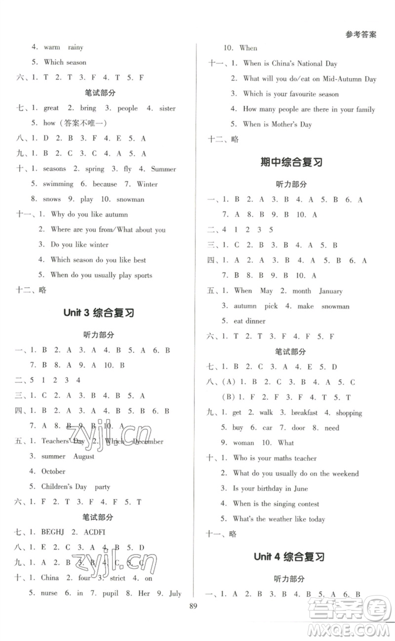 二十一世紀(jì)出版社集團(tuán)2023多A課堂課時(shí)廣東作業(yè)本五年級(jí)英語(yǔ)下冊(cè)人教PEP版參考答案