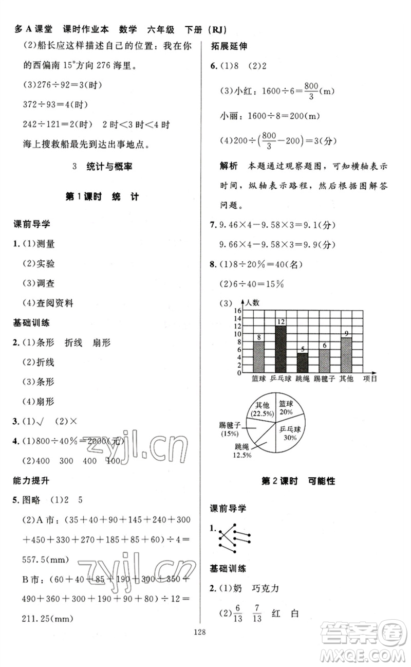 二十一世紀(jì)出版社集團(tuán)2023多A課堂課時(shí)廣東作業(yè)本六年級(jí)數(shù)學(xué)下冊(cè)人教版參考答案