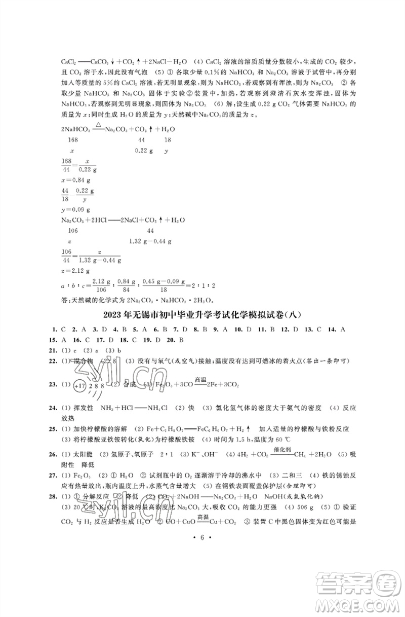 江蘇鳳凰科學(xué)技術(shù)出版社2023多維互動提優(yōu)課堂中考模擬總復(fù)習(xí)九年級化學(xué)人教版參考答案