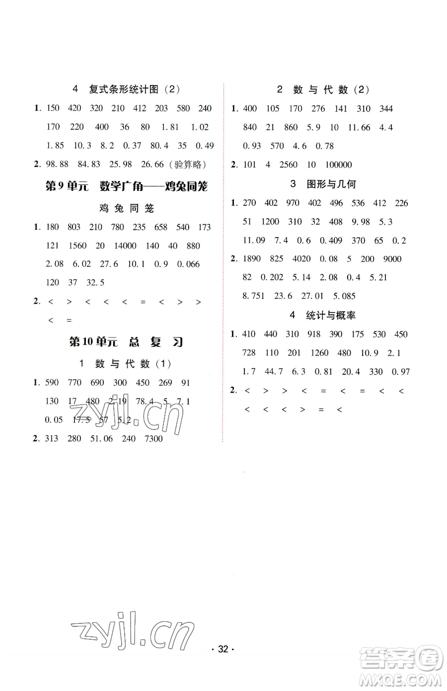 安徽人民出版社2023教與學(xué)課時(shí)學(xué)練測(cè)四年級(jí)下冊(cè)數(shù)學(xué)人教版參考答案